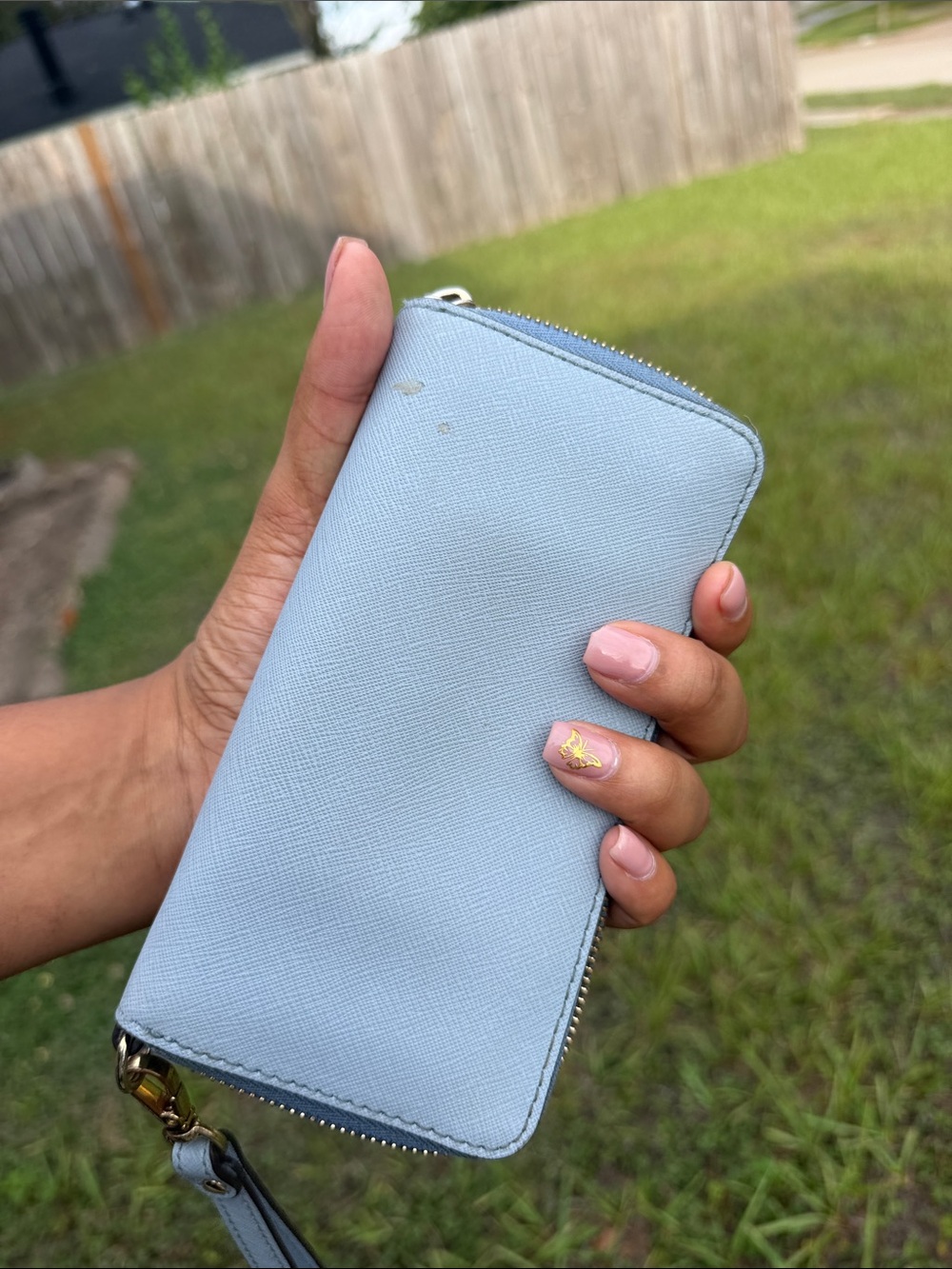 Michael Kors Light Gray Saffiano Wristlet Wallet with Gold Logo - Picture 5 of 5